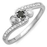 0.25 Carat (ctw) 18k White Gold Round Black And White Diamond Ladies Bridal Promise Heart 3 Stone Swirl Engagement Ring 1/4 CT