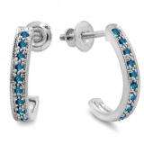 0.20 Carat (ctw) 14K White Gold Round Blue Diamond Ladies Hoop Earrings