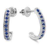 0.20 Carat (ctw) 10K White Gold Round Blue Sapphire Ladies Hoop Earrings