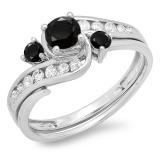 0.90 Carat (ctw) 14k White Gold Round Black And White Diamond Ladies Swirl Bridal Engagement Ring Matching Band Set