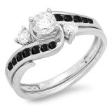 0.90 Carat (ctw) 10k White Gold Round Black And White Diamond Ladies Swirl Bridal Engagement Ring Matching Band Set