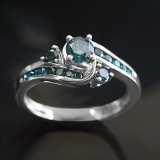 0.90 Carat (ctw) 10k White Gold Round Blue Diamond Ladies Swirl Bridal Engagement Ring Matching Band Set
