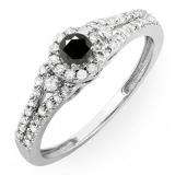 0.50 Carat (ctw) 10k White Gold Round Cut Black & White Diamond Ladies Engagement Halo Style Bridal Ring 1/2 CT