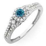0.50 Carat (ctw) 10k White Gold Round Cut Blue & White Diamond Ladies Engagement Halo Style Bridal Ring 1/2 CT