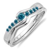 0.25 Carat (ctw) 10k White Gold Round Blue Diamond Ladies Bridal Promise Engagement Wedding Set Ring with Matching Band 1/4 CT