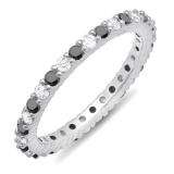 1.00 Carat (ctw) 10k White Gold Round Black & White Diamond Ladies Eternity Anniversary Stackable Ring Wedding Band 1 CT