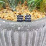 1.00 Carat (ctw)Black Rhodium Plated 14k White Gold Round Blue Sapphire Men's Square Shaped Stud Earrings 1 CT
