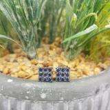 1.00 Carat (ctw) Black Rhodium Plated 10k White Gold Round Blue Sapphire Men's Square Shaped Stud Earrings 1 CT