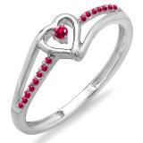 0.10 Carat (ctw) 14k White Gold Round Ruby Ladies Bridal Promise Heart Split Shank Engagement Ring 1/10 CT