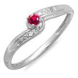 0.10 Carat (ctw) 14k White Gold Round Ruby And White Diamond Crossover Swirl Ladies Bridal Promise Engagement Ring 1/10 CT