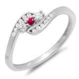 0.25 Carat (ctw) 10K White Gold Round Ruby And White Diamond Ladies Anniversary Promise Wedding Ring 1/4 CT