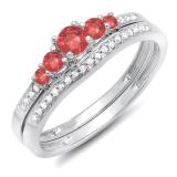 0.45 Carat (ctw) 14k White Gold Round Ruby And White Diamond Ladies 5 Stone Bridal Engagement Ring Matching Band Set 1/2 CT