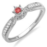 0.20 Carat (ctw) 10k White Gold Round Ruby And White Diamond Ladies Bridal Promise Split Shank Engagement Ring 1/5 CT
