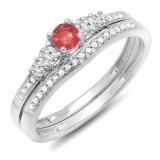 0.45 Carat (ctw) 14k White Gold Round Ruby And White Diamond Ladies 5 Stone Bridal Engagement Ring Matching Band Set 1/2 CT