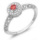 0.38 Carat (Ctw) 10k White Gold Round Ruby And White Diamond Bridal Halo Style Engagement Ring Milgrain