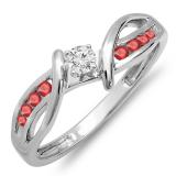 0.25 Carat (ctw) 18k White Gold Round Ruby And White Diamond Crossover Split Shank Ladies Bridal Promise Engagement Ring 1/4 CT