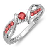 0.25 Carat (ctw) 18k White Gold Round Ruby Crossover Split Shank Ladies Bridal Promise Engagement Ring 1/4 CT