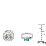0.90 Carat (ctw) 14k White Gold Round Green Emerald And White Diamond Ladies Swirl Bridal Engagement Ring Matching Band Set