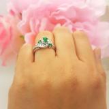 0.90 Carat (ctw) 14k White Gold Round Green Emerald And White Diamond Ladies Swirl Bridal Engagement Ring Matching Band Set