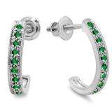 0.20 Carat (ctw) 10K White Gold Round Green Emerald Ladies Hoop Earrings 1/5 CT