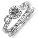 0.25 Carat (ctw) Sterling Silver Round White And Black Diamond Ladies Bridal Promise Ring Set Matching Band 1/4 CT
