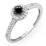 0.50 Carat (ctw) 14k White Gold Round Cut White & Black Diamond Ladies Engagement Bridal Halo Ring 1/2 CT