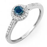 0.50 Carat (ctw) 14k White Gold Round Cut White & Blue Diamond Ladies Engagement Bridal Halo Ring 1/2 CT