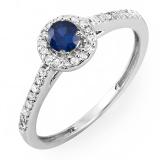 0.50 Carat (ctw) 14k White Gold Round Cut White Diamond & Blue Sapphire Ladies Engagement Bridal Halo Ring 1/2 CT
