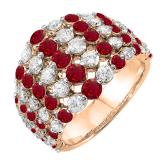 18K Rose Gold Round Red Ruby & White Diamond Ladies Emgagement Cocktail Right Hand Ring
