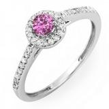 0.50 Carat (ctw) 14k White Gold Round Cut Pink Sapphire & White Diamond Ladies Engagement Bridal Halo Ring 1/2 CT