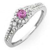 0.50 Carat (ctw) 14k White Gold Round Cut Pink Sapphire & White Diamond Ladies Engagement Halo Style Bridal Ring 1/2 CT