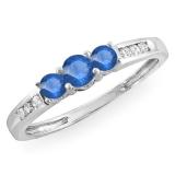 0.35 Carat (ctw) 10k White Gold Round Blue Sapphire & White Diamond Ladies 3 stone Engagement Bridal Ring 1/3 CT