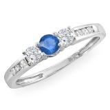 0.35 Carat (ctw) 14k White Gold Round Blue Sapphire & White Diamond Ladies 3 stone Engagement Bridal Ring 1/3 CT