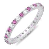 1.00 Carat (ctw) 10k White Gold Round Pink Sapphire & White Diamond Ladies Eternity Anniversary Stackable Ring Wedding Band 1 CT