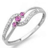 0.20 Carat (ctw) 10k White Gold Round Pink Sapphire And White Diamond Ladies 3 stone Engagement Promise Ring 1/5 CT