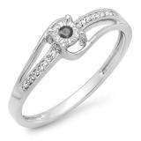 0.10 Carat (ctw) 18k White Gold Round White & Black Diamond Wave Ladies Bridal Promise Engagement Ring 1/5 CT