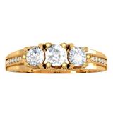 1.00 Carat (ctw) 10k Yellow Gold Round Diamond Ladies Vintage Bridal 3 Stone Engagement Ring 1 CT