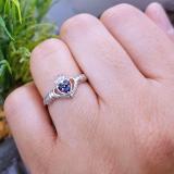 0.15 Carat (ctw) 14k White Gold Round Diamond and Blue Sapphire Ladies Bridal Promise Irish Love and Friendship Band Claddagh Heart Shape Ring