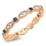 0.40 Carat (ctw) 10K Rose Gold Round Blue Sapphire and White Diamond Ladies Vintage Style Anniversary Wedding Band Stackable Ring