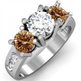 2.00 Carat (ctw) 14K White Gold Round Champagne & White Diamond Ladies 3 Stone Engagement Bridal Ring 2 CT