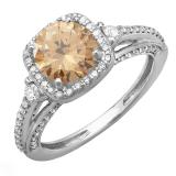 2.10 Carat (ctw) 14k White Gold Round Champagne & White Diamond Ladies Engagement Halo Bridal Ring