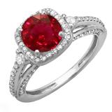 2.10 Carat (ctw) 10k White Gold Round Red Ruby & White Diamond Ladies Engagement Halo Bridal Ring