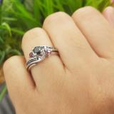 0.90 Carat (ctw) 10K White Gold Round Black Diamond & Ruby Side Stones Ladies Swirl Bridal Engagement Ring Matching Band Set