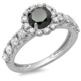 1.35 Carat (ctw) 10K White Gold Round Cut Black & White Diamond Ladies Bridal Cluster Halo Style Engagement Ring