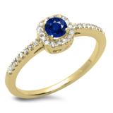 0.45 Carat (ctw) 10K Yellow Gold Round Cut Blue Sapphire & White Diamond Ladies Halo Style Bridal Engagement Ring 1/2 CT