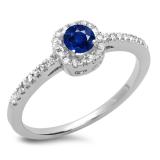 0.45 Carat (ctw) 14K White Gold Round Cut Blue Sapphire & White Diamond Ladies Halo Style Bridal Engagement Ring 1/2 CT
