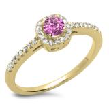 0.45 Carat (ctw) 14K Yellow Gold Round Cut Pink Sapphire & White Diamond Ladies Halo Style Bridal Engagement Ring 1/2 CT