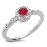 0.45 Carat (ctw) 14K White Gold Round Cut Red Ruby & White Diamond Ladies Halo Style Bridal Engagement Ring 1/2 CT
