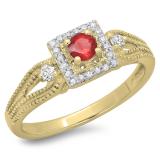 0.40 Carat (ctw) 10K Yellow Gold Round Cut Red Ruby & White Diamond Ladies Bridal Vintage Halo Style Engagement Ring