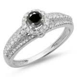 0.75 Carat (ctw) 14K White Gold Round Cut White & Black Diamond Ladies Bridal Halo Style Engagement Ring 3/4 CT